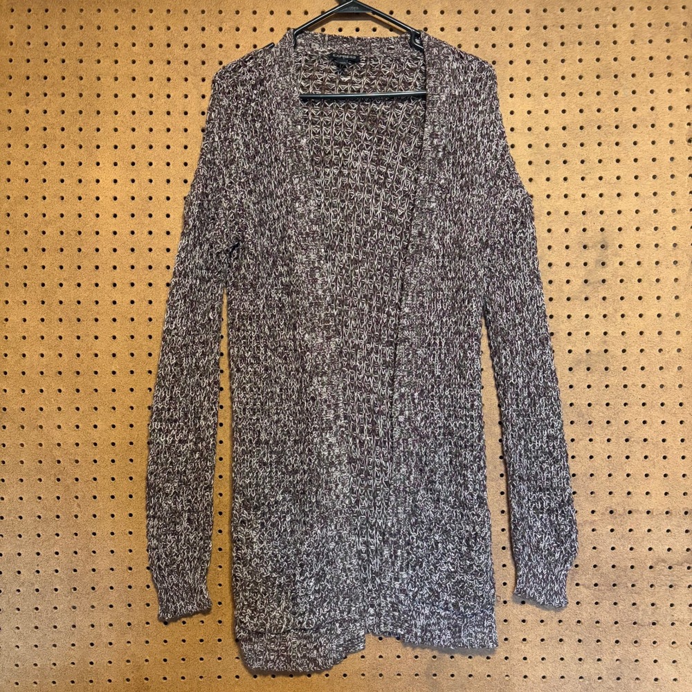 Y2K Duster Cardigan Express Sweater XS Purple Marled Open Front Chunky Knit Boho